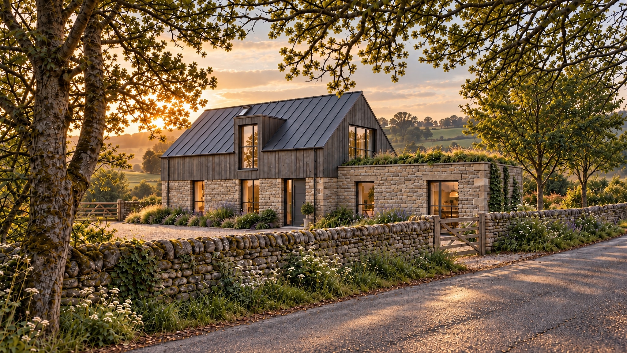 Contemporary stone and timber house in a rural Yorkshire landscape — new build residential project